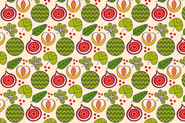 Vector gratuito patrón plano de frutas y flores.