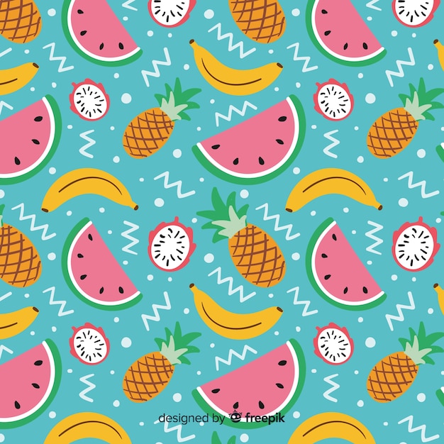 Vector gratuito patrón plano frutas tropicales