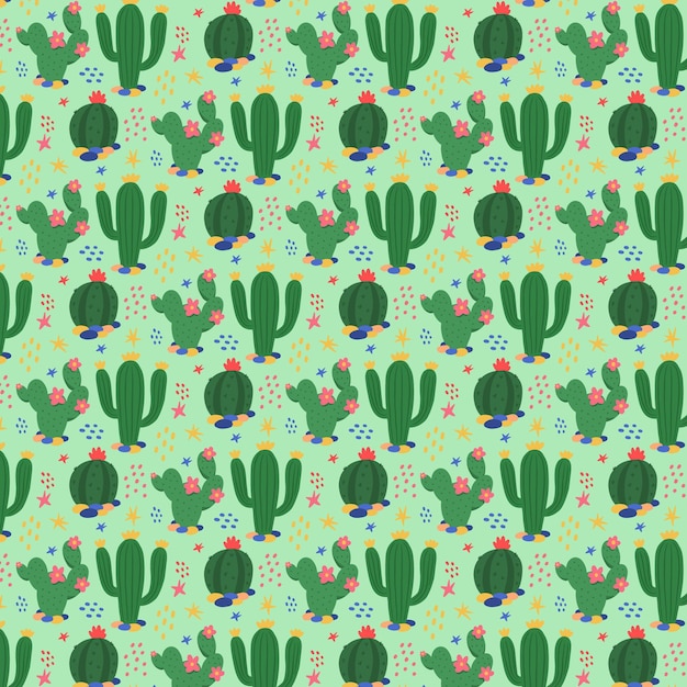 Vector gratuito patrón de planta de cactus verde