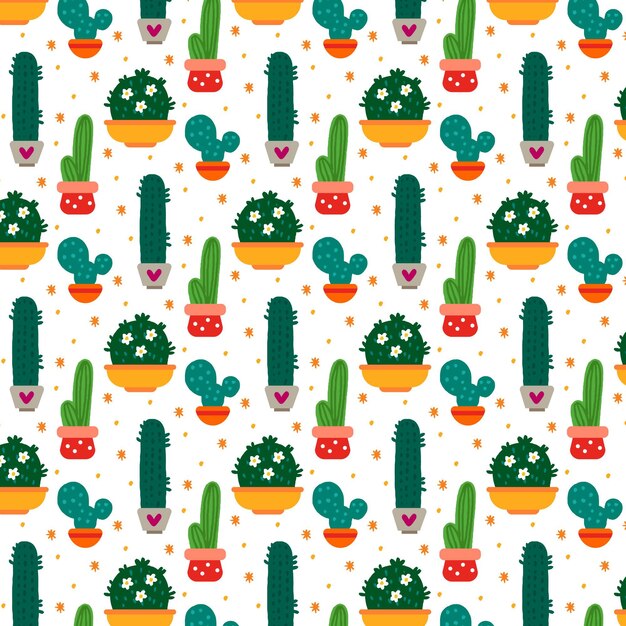 Patrón de plantas de cactus multicolores