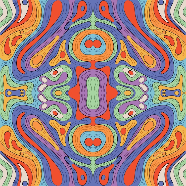 Vector gratuito patrón psicodélico maravilloso dibujado a mano
