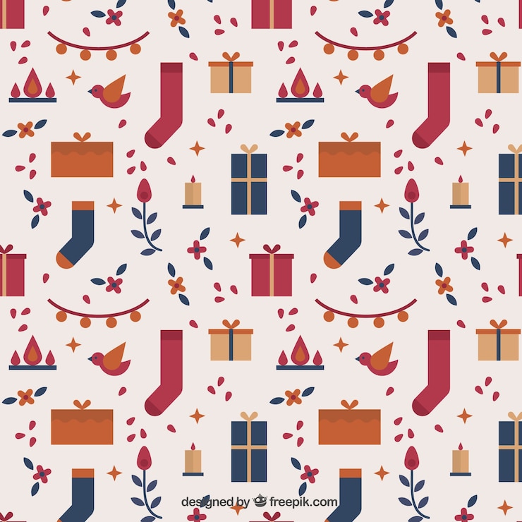 Vector gratuito patrón de regalos de navidad y calcetines
