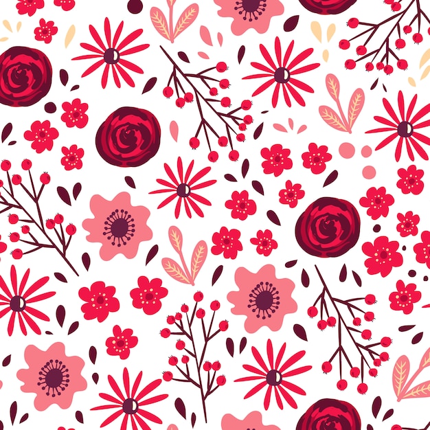 Patrón rojo floral sin fisuras