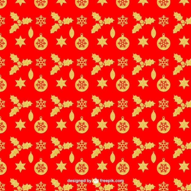 Vector gratuito patrón rojo de navidad con elementos dorados