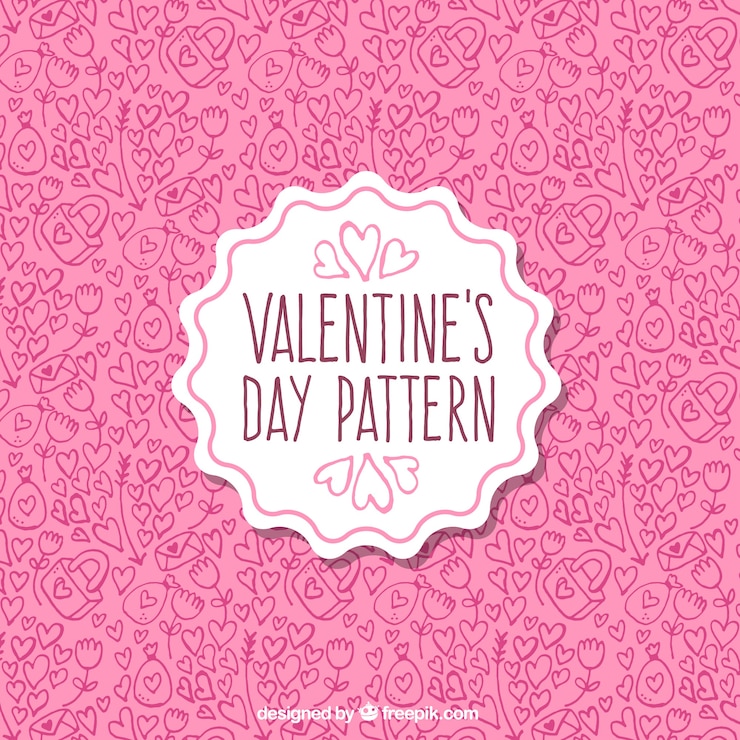 Vector gratuito patrón rosa con elementos dibujados a mano para el día de san valentín
