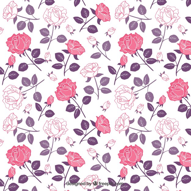 Patrón de rosas en tonos rosa y morado