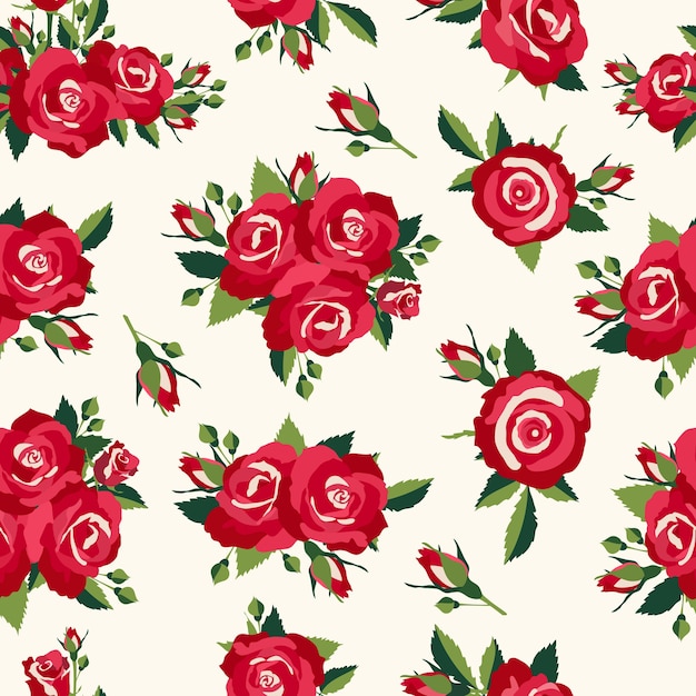 Vector gratuito patrón de rosas vintage, fondo en estilo retro para diseño de amor