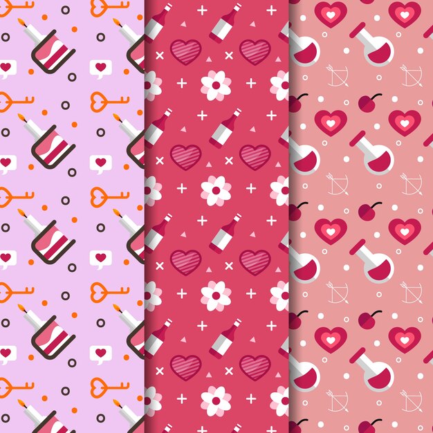 Patrón de San Valentín establece estilo de diseño plano