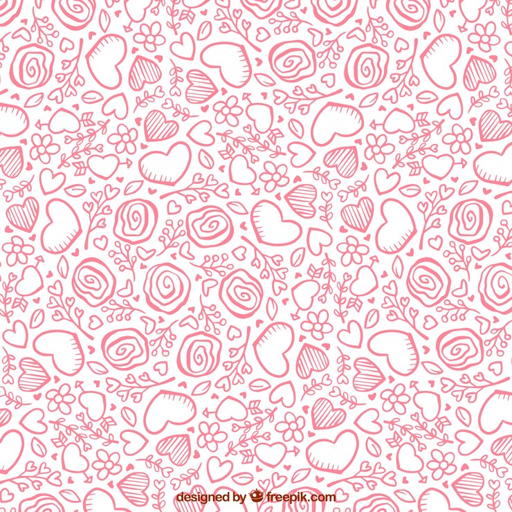 Vector gratuito patrón de san valentín rosa con corazones y plantas