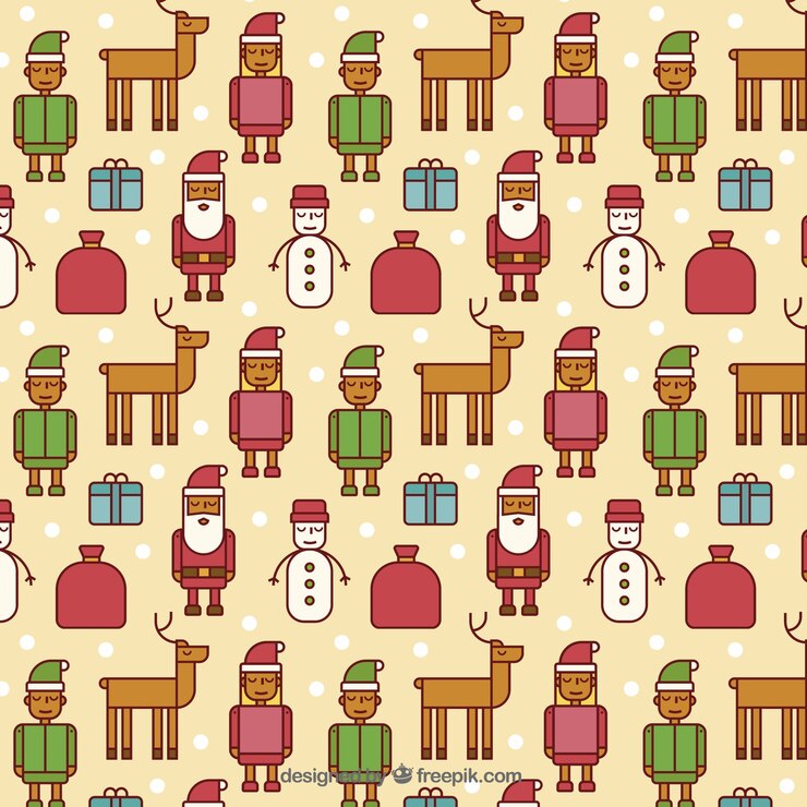 Vector gratuito patrón de santa claus y elfos de colores