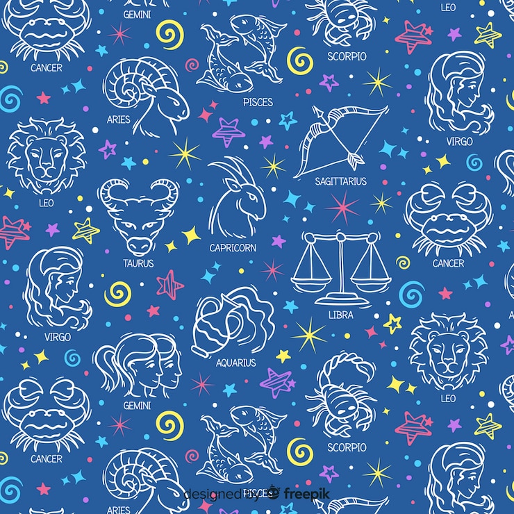 Vector gratuito patrón signos del zodíaco dibujados a mano