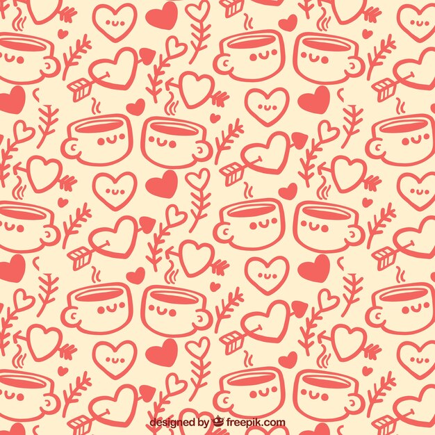 Patrón de simpáticas tazas con corazones