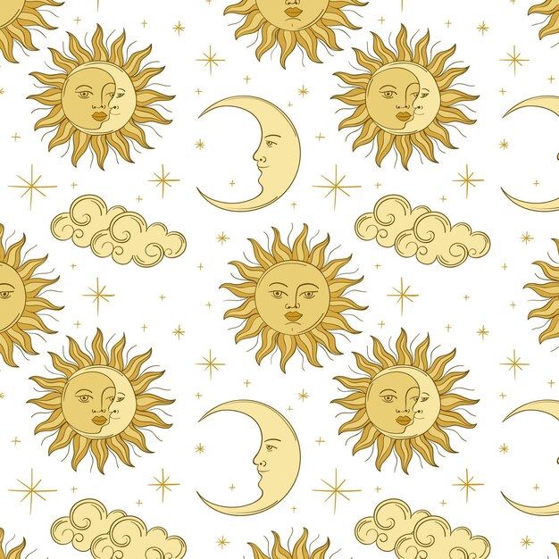 Patrón de sol dibujado a mano grabado