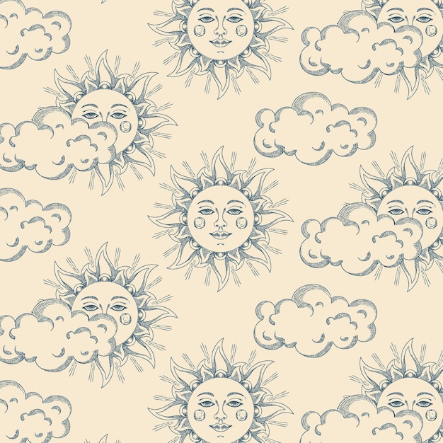 Vector gratuito patrón de sol dibujado a mano