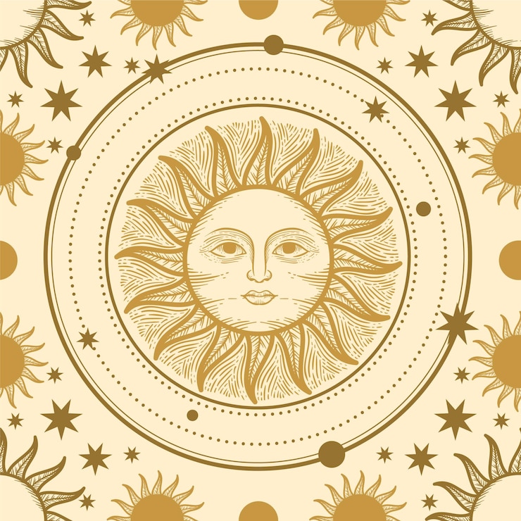 Vector gratuito patrón de sol grabado dibujado a mano