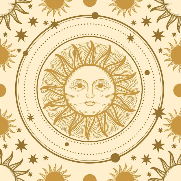 Patrón de sol grabado dibujado a mano