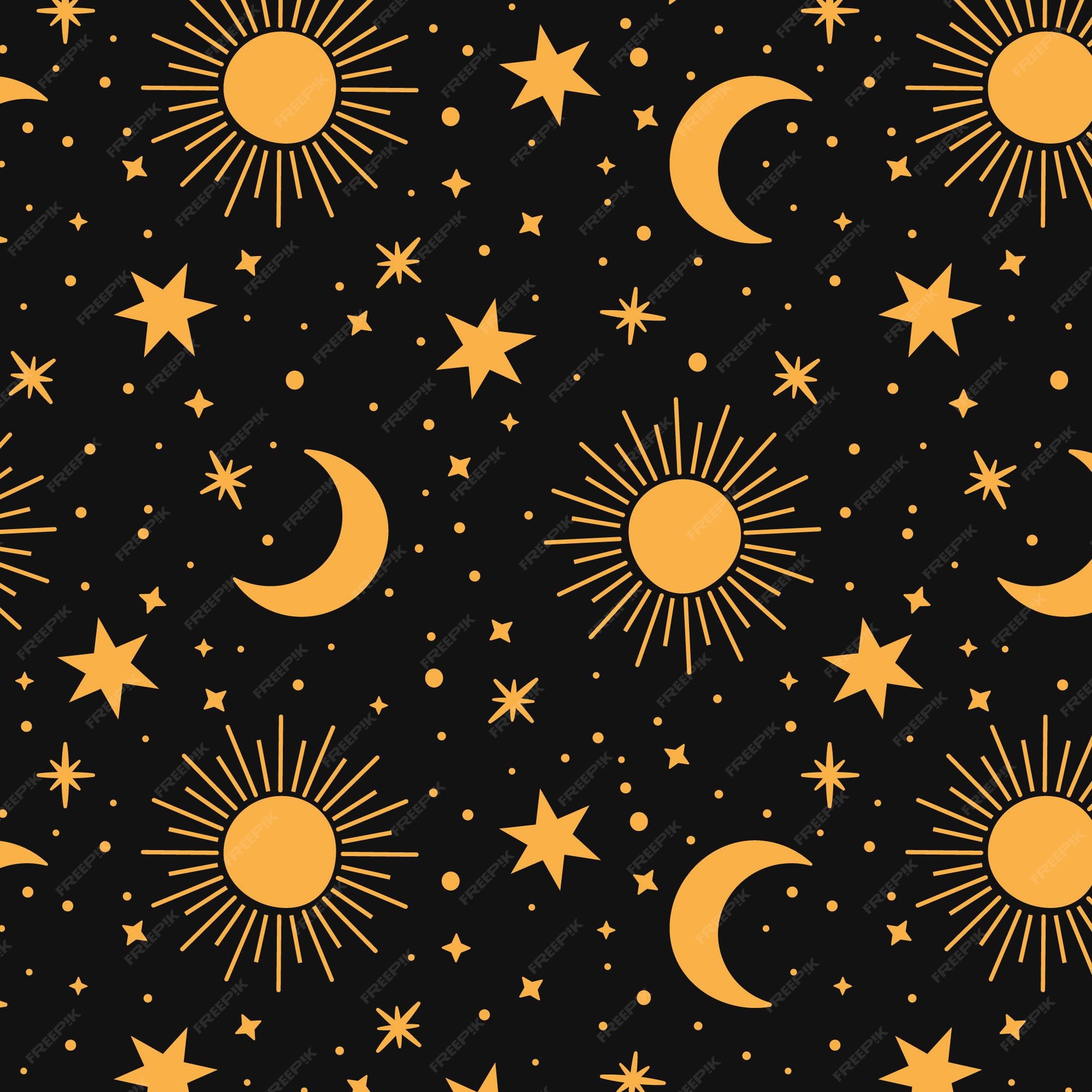 Patrón de sol, luna y estrellas de diseño plano | Vector Gratis