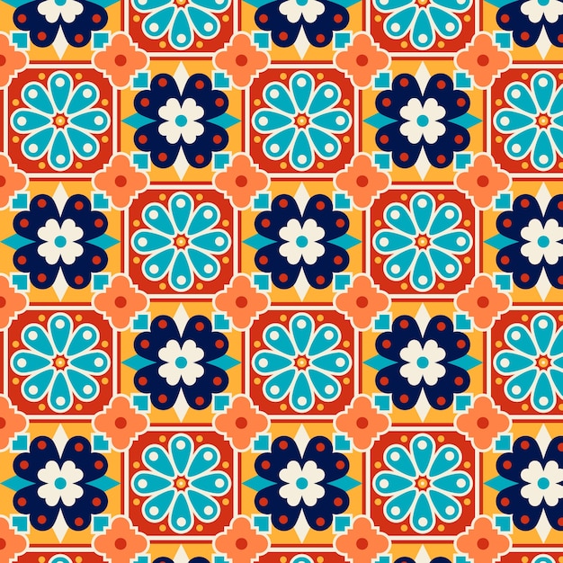 Vector gratuito patrón de talavera mexicana de diseño plano