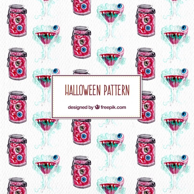 Vector gratuito patrón de terrorífico cóctel de acuarela para halloween 