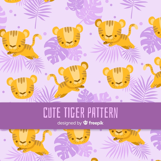 Vector gratuito patrón de tigre adorable con diseño plano