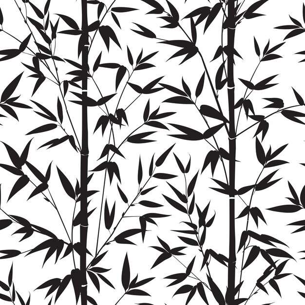 Patrón transparente de bambú negro aislado sobre fondo blanco. Ilustración vectorial.