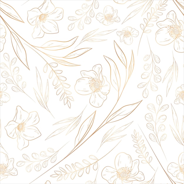Patrón transparente floral oro mínimo dibujado a mano