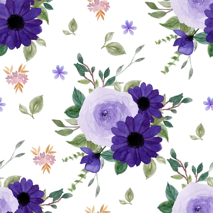 Vector gratuito patrón transparente floral púrpura