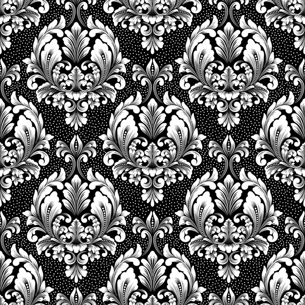 Patrón transparente de vector damasco. Adorno de damasco antiguo de lujo clásico, textura perfecta victoriana real para fondos de pantalla, textiles, envoltura. Exquisita plantilla barroca floral.