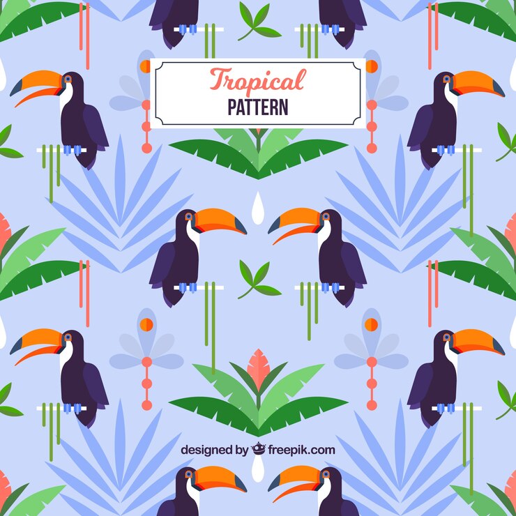Vector gratuito patrón tropical con tucanes