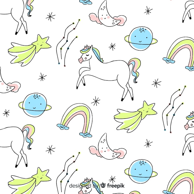 Patrón unicornios dibujado a mano