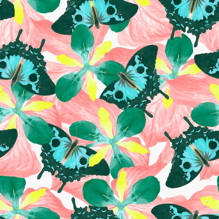Vector gratuito patrón de vector floral de mariposa transparente, remix vintage de the naturalist & # 39; s miscellany de george shaw
