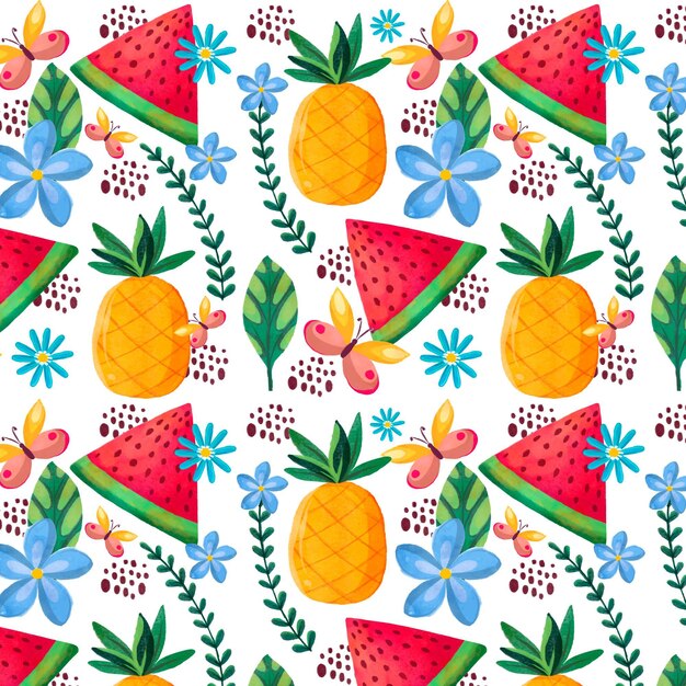 Patrón de verano acuarela pintado a mano