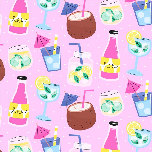 Patrón de verano con bebidas