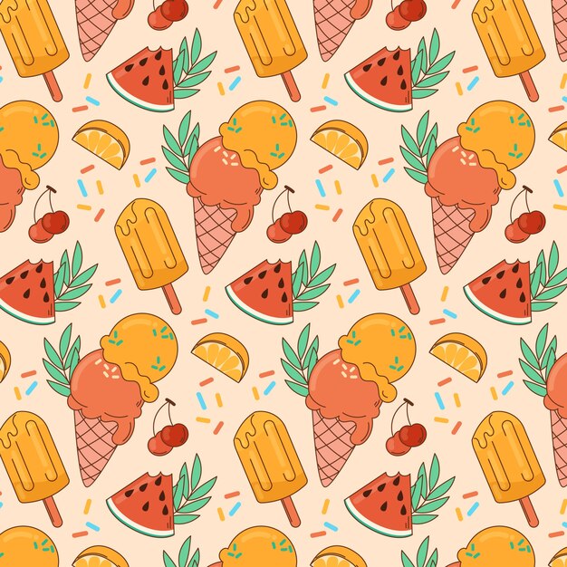 Patrón de verano sin costuras dibujado a mano