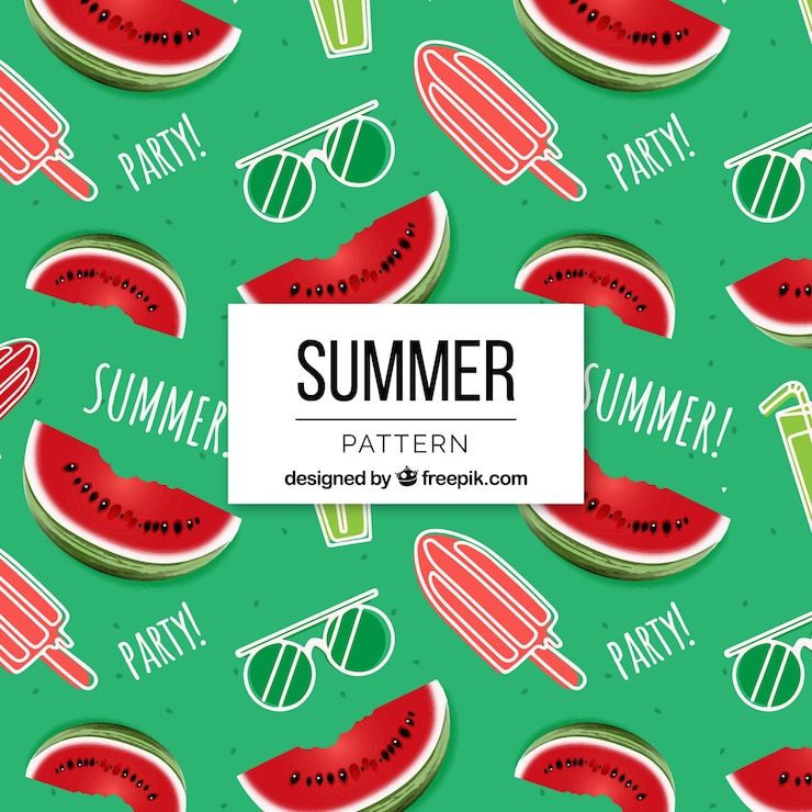 Vector gratuito patrón de verano con helados y sandías