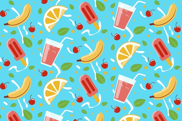 Patrón de verano tropical con frutas y dulces.