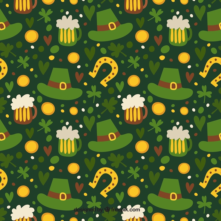 Vector gratuito patrón verde con accesorios del día de san patricio 
