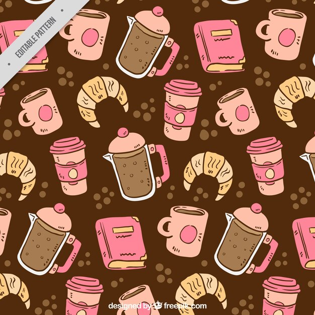Patrón vintage de café y croissant