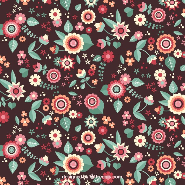 Patrón vintage floral en diseño plano 