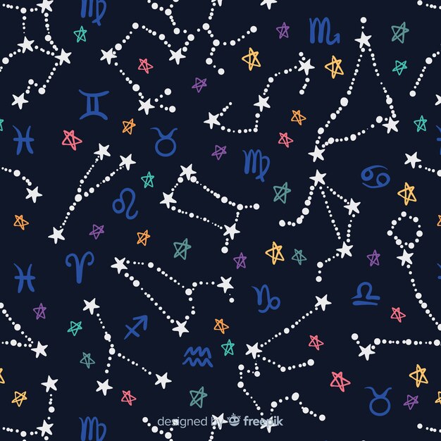 Patrón de zodiaco colorido dibujado a mano
