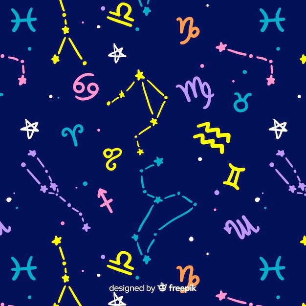 Patrón de zodiaco colorido dibujado a mano