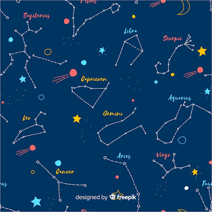 Vector gratuito patrón del zodiaco colorido dibujado a mano