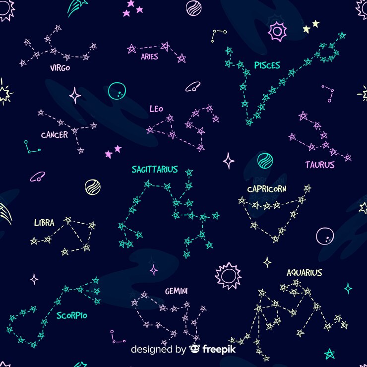 Vector gratuito patrón del zodiaco colorido dibujado a mano