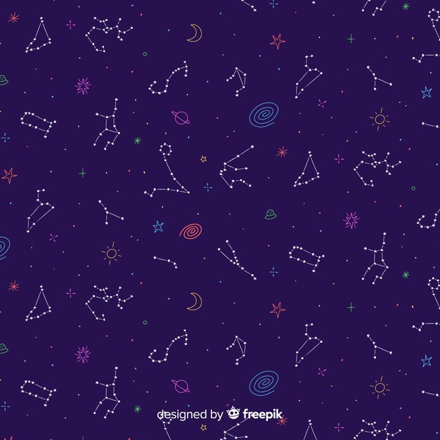 Patrón del zodiaco colorido dibujado a mano