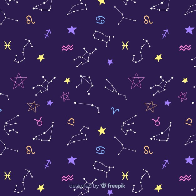 Patrón del zodiaco colorido dibujado a mano