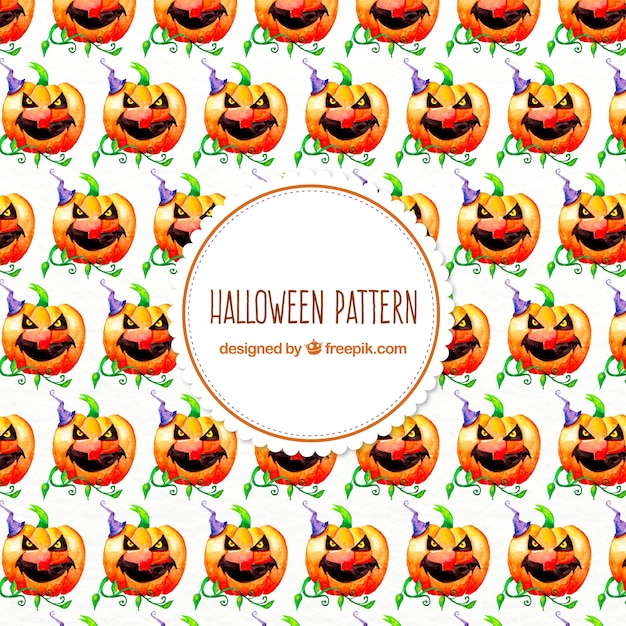 Vector gratuito patrónb de halloween en acuarela con  calabazas