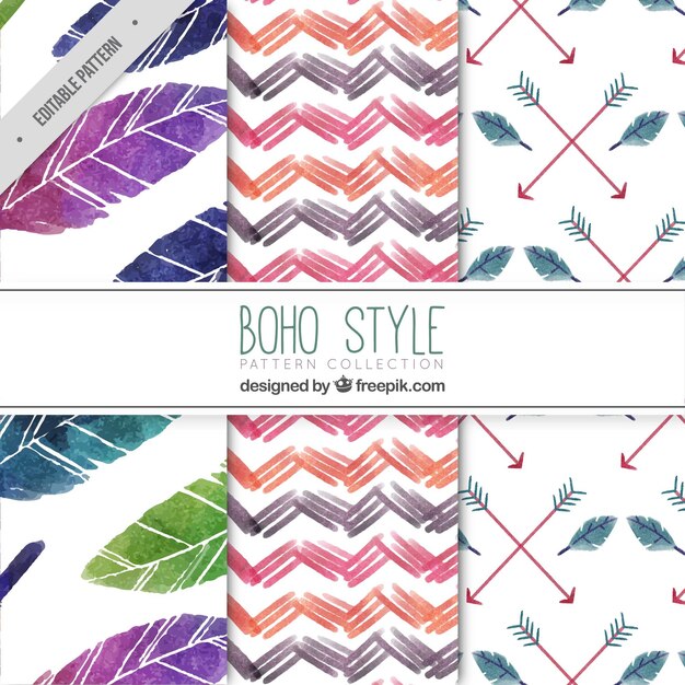 Patrones boho decorativos en estilo de acuarela