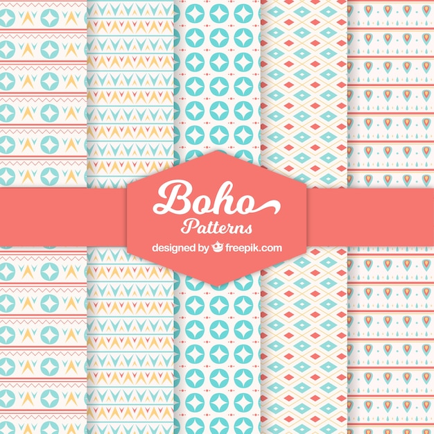 Vector gratuito patrones de boho decorativos con formas planas