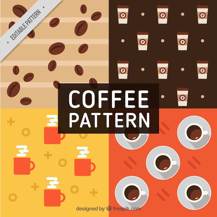 Vector gratuito patrones de café en diseño plano