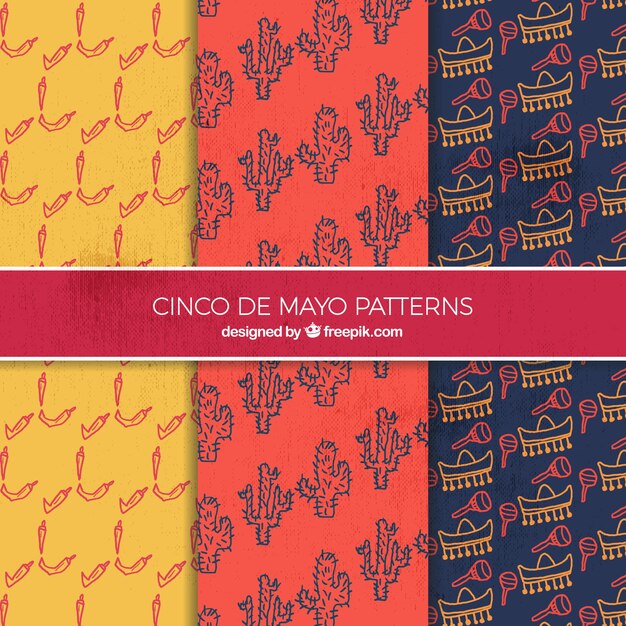 Patrones decorativos de cinco de mayo dibujados a mano 